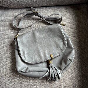 Blue Lemon Gray Leather Crossbody Purse